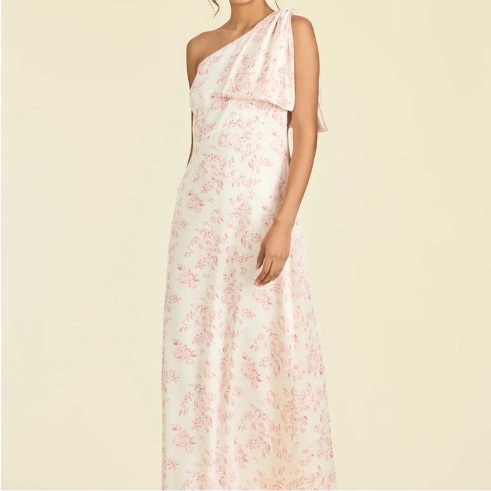 Sachin + Babi Pink and White Asymmetrical One Shoulder Gown